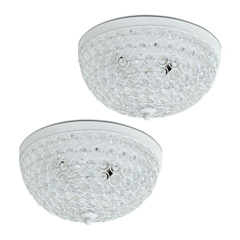Elegant Designs Set of 2 13" Elipse Crystal Flush Mount Ceiling Lights White : Metal & Crystal, UL Listed, Modern Decor