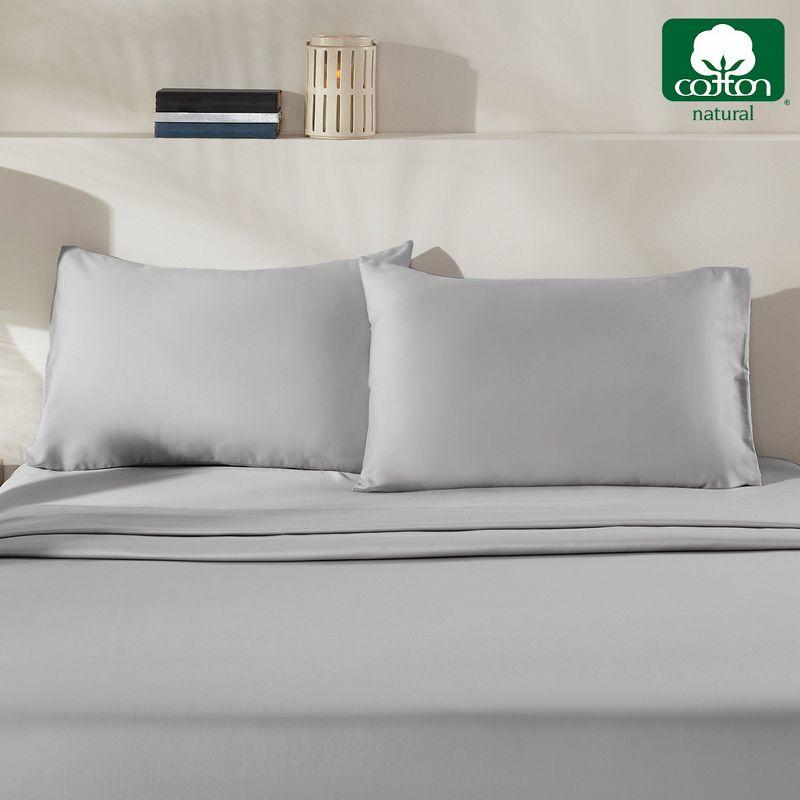 100% Cotton Light Gray Pillow Cases Standard Size / Queen Size Set of 2 Soft & Cooling Sateen Weave by California Design Den