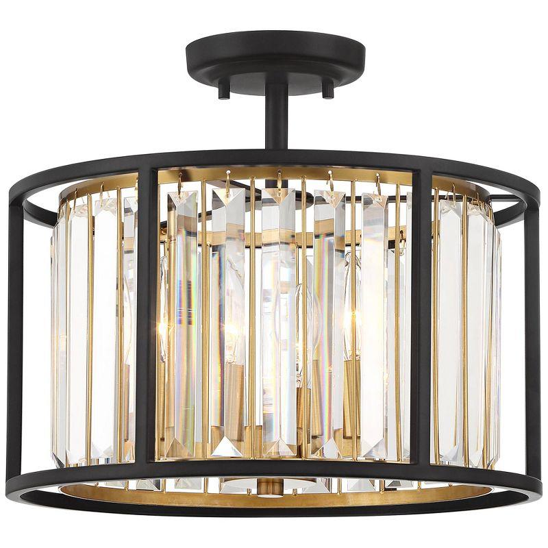 Possini Euro Design Milne Modern Ceiling Light Semi Flush Mount Fixture 14" Wide Bronze Brass 3-Light Clear Crystal for Bedroom Kitchen Living Room