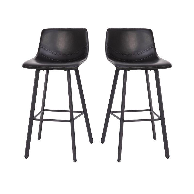 Emma and Oliver Set of Two 30" Modern Upholstered Barstools, Matte Metal Frames and Plastic Floor Glides