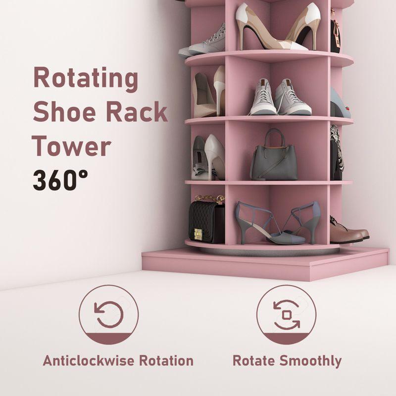 Rotating Shoe Rack Tower 360, Spinning Shoe Rack Tower 7 Tier for Closet, Entryway, Tall Shoe Storage Organizer, Holds Up to 28 Pairs of Shoes Pink