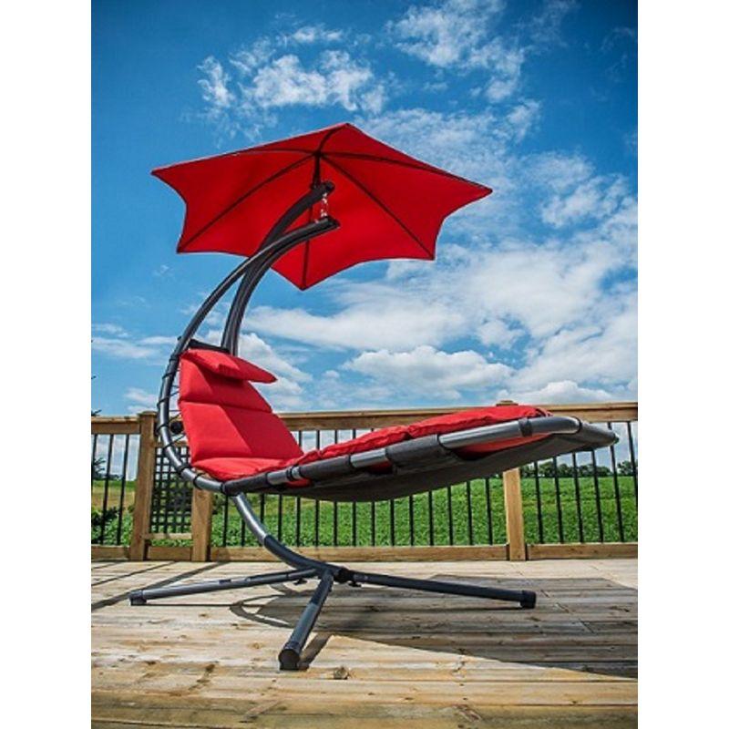 84” Red Outdoor Lounge Chair with Overhanging Umbrella