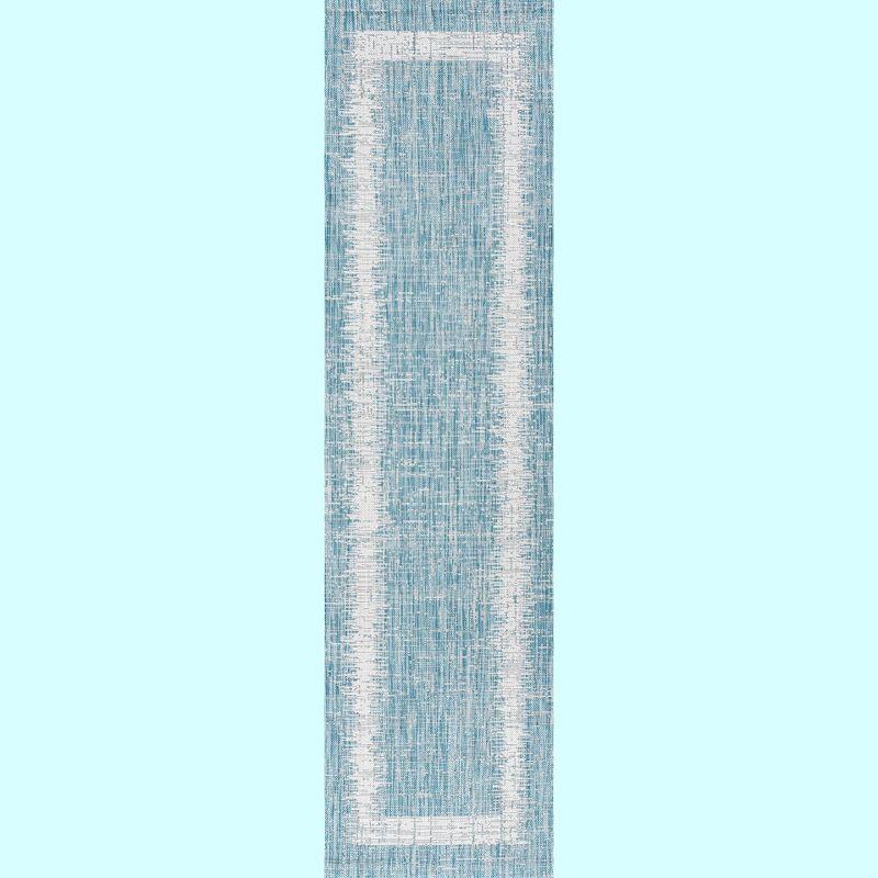 2'x10' Scandi Minimalist Border Indoor/Outdoor Runner Rug, Aqua - JONATHAN Y