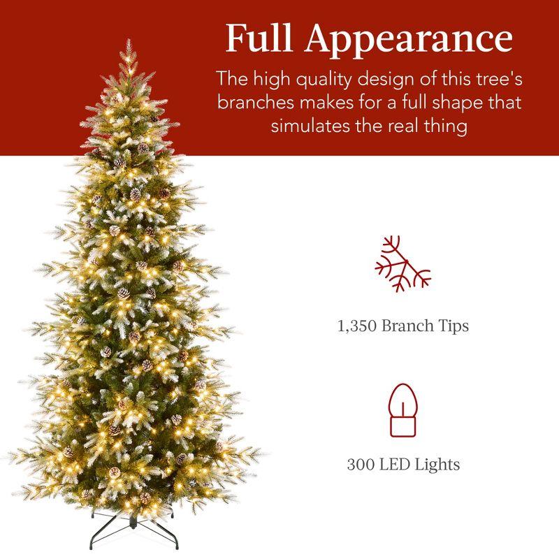 Best Choice Products Pre-Lit Artificial Flocked Aspen Noble Fir Christmas Tree w/ Branch Tips, LED Lights