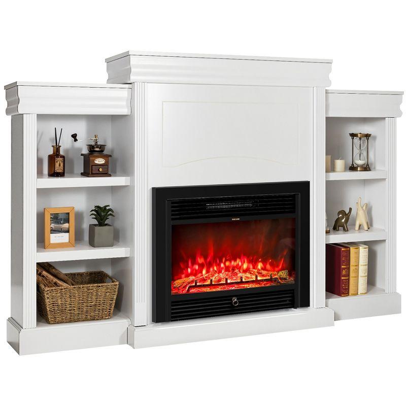 Costway 70'' Fireplace TV Stand Modern Media Entertainment Center Bookcase White\Black