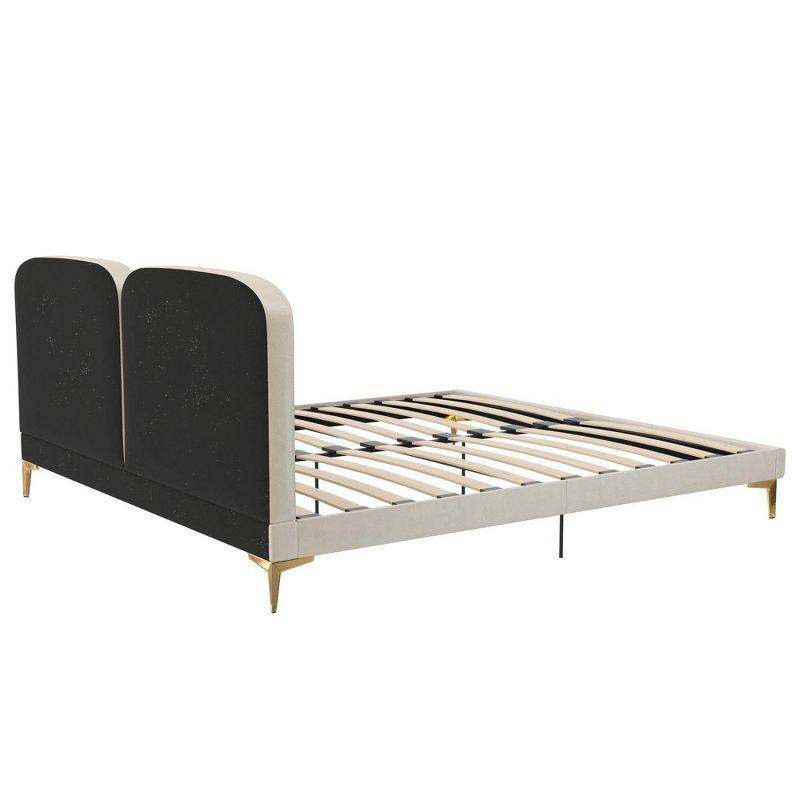 Ivory Velvet Sweetheart King Bed with Gold-Plated Legs