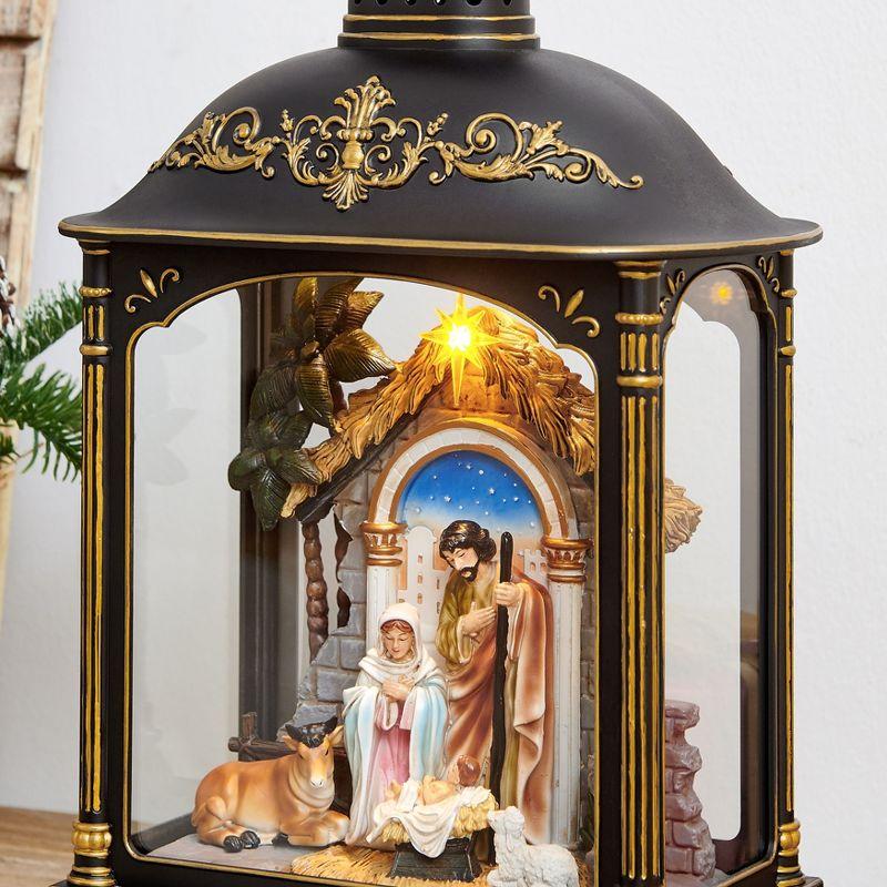 Danya B. Tabletop Antique Black and Gold Ornate Christmas Nativity Scene Diorama Lighted Lantern Decoration