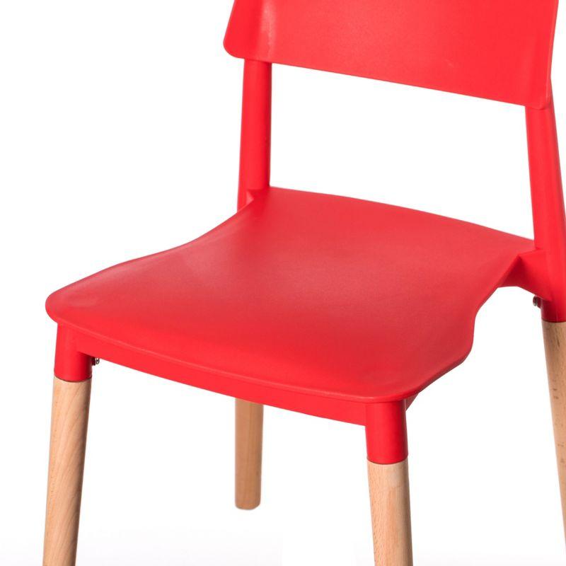 Fabulaxe Plastic Dining Chair Open Back with Beech Wood Legs, Red