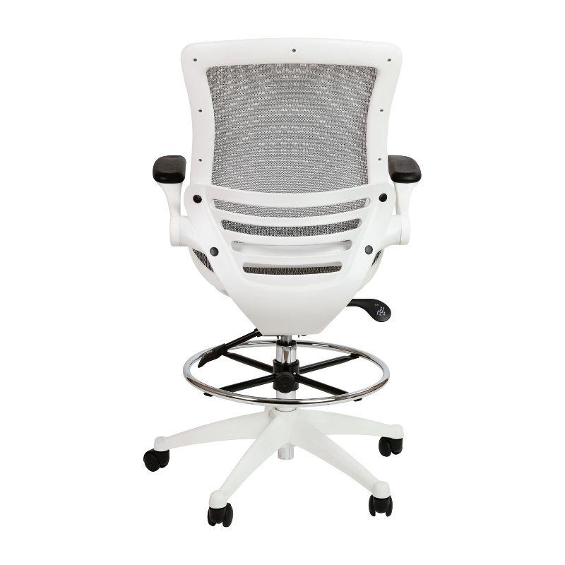 Emma and Oliver Gray Mid-Back Mesh Drafting Chair with White Frame and Flip-Up Arms