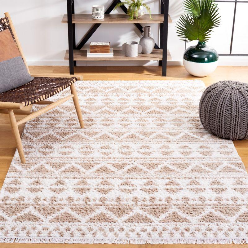 Ivory and Beige Flat Woven Synthetic 4' x 6' Area Rug