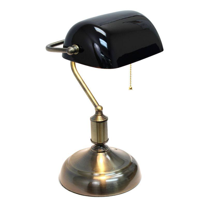 Executive Banker's Desk Lamp with Glass Shade Black - Simple Designs: ETL Listed, Metal Body, Pull Chain