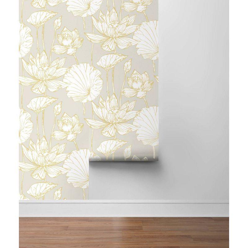 NextWall Lotus Floral Peel and Stick Wallpaper Light Gray: Adhesive Vinyl, Botanical Pattern, Contemporary Style, 30.75 Sq Ft Coverage