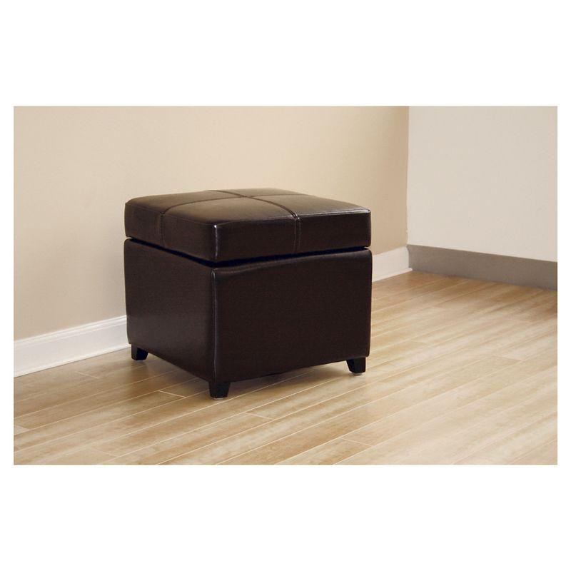 Full Leather Storage Cube Ottoman Dark Brown - Baxton Studio: Safety Hinge, No Assembly Required