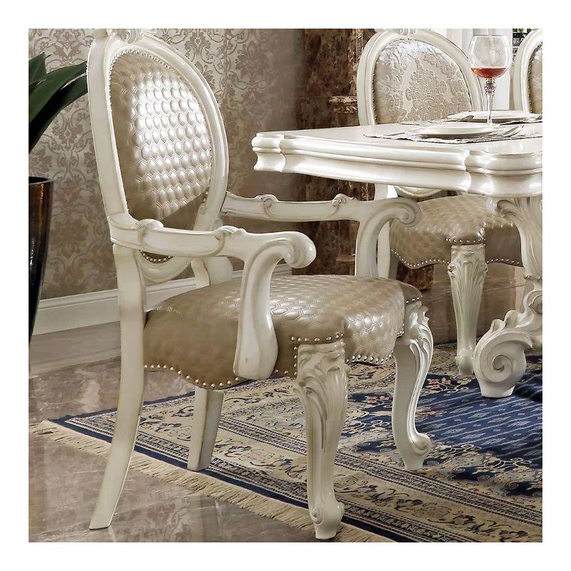 Versailles 26" Dining Chairs and Bone White Finish - Acme Furniture: Nailhead, Tufted, Leather Upholstery, No Assembly Required