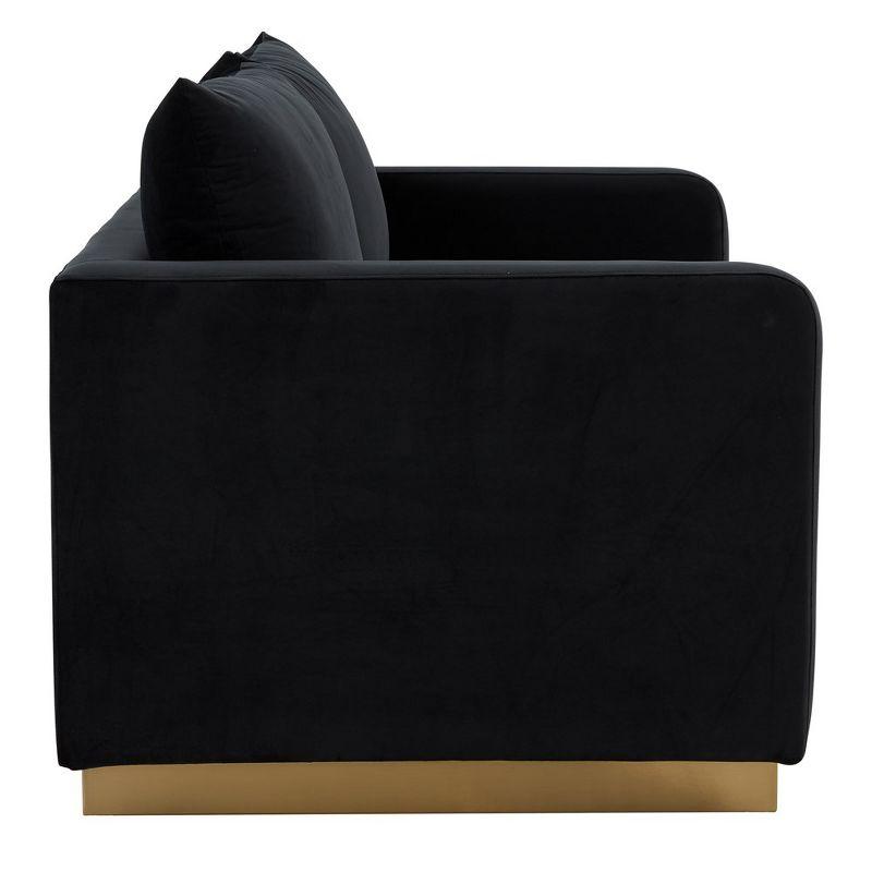 LeisureMod Nervo Mid-Century Modern Upholstered Velvet Loveseat with Gold Frame in Midnight Black