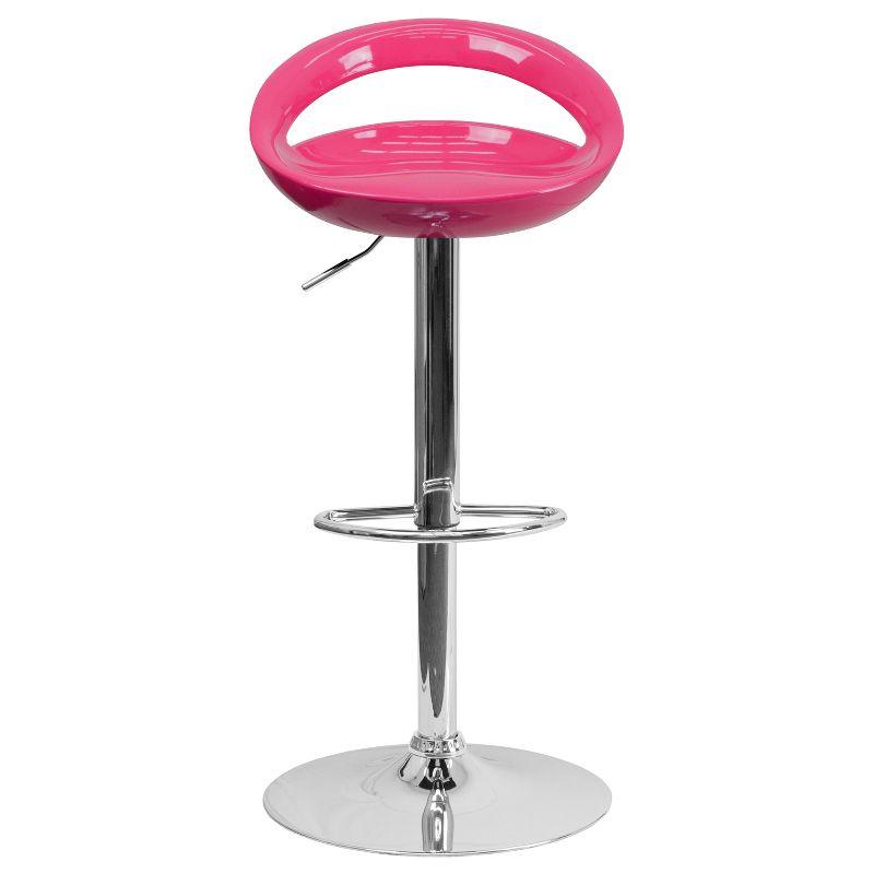 Flash Furniture Contemporary Pink Plastic Adjustable Height Barstool with Rounded Cutout Back and Chrome Base