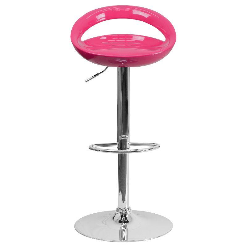 Adjustable Pink Metal Swivel Barstool with Cutout Back