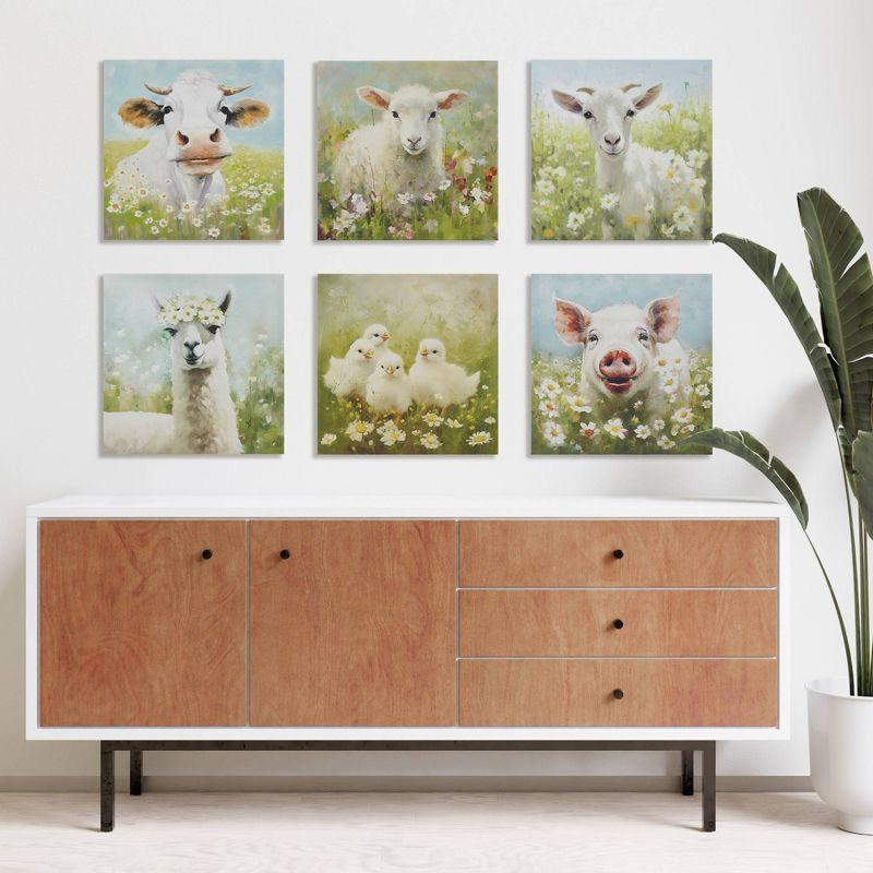 Madison Park 16"x16" Sunshine Happy Farm Animals Canvas Wall Decor Art Green