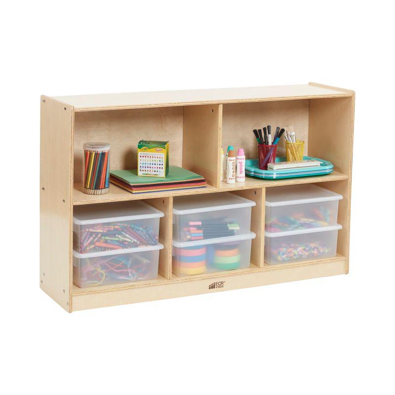 ECR4Kids 5-Compartment Mobile Storage Cabinet, 30in, Classroom Furniture, Natural