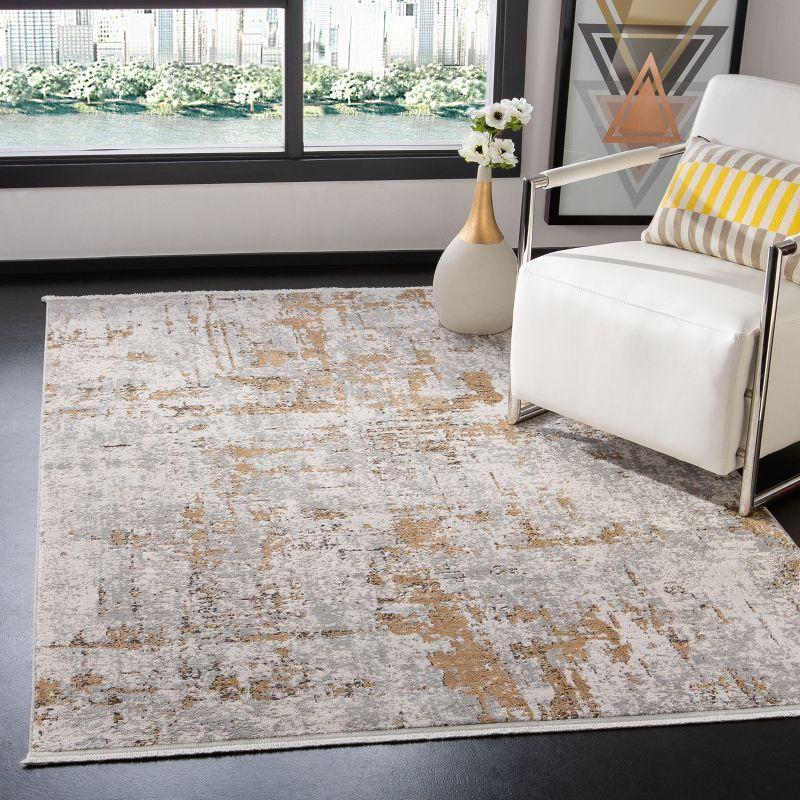 Shivan 4' Square Gray and Gold Abstract Area Rug