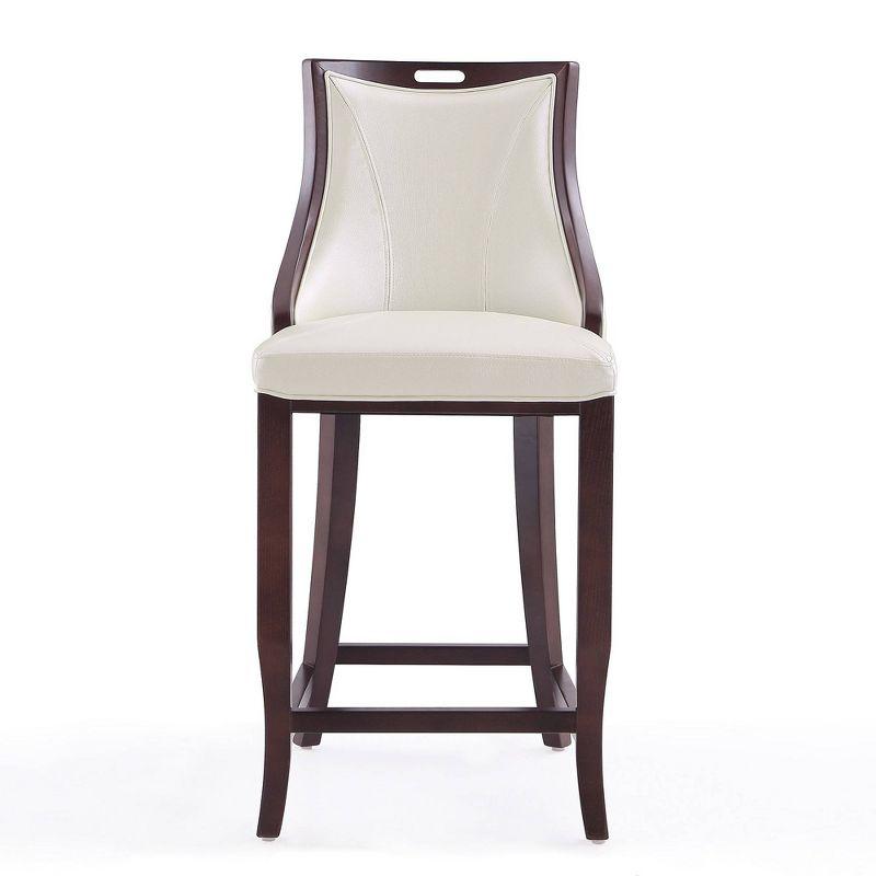 Elegant Pearl White Leather & Walnut Wood Barstool