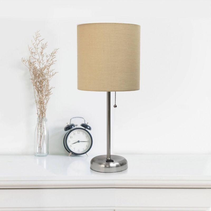 Simple Designs Stick Lamp with Charging Outlet and Fabric Shade Tan