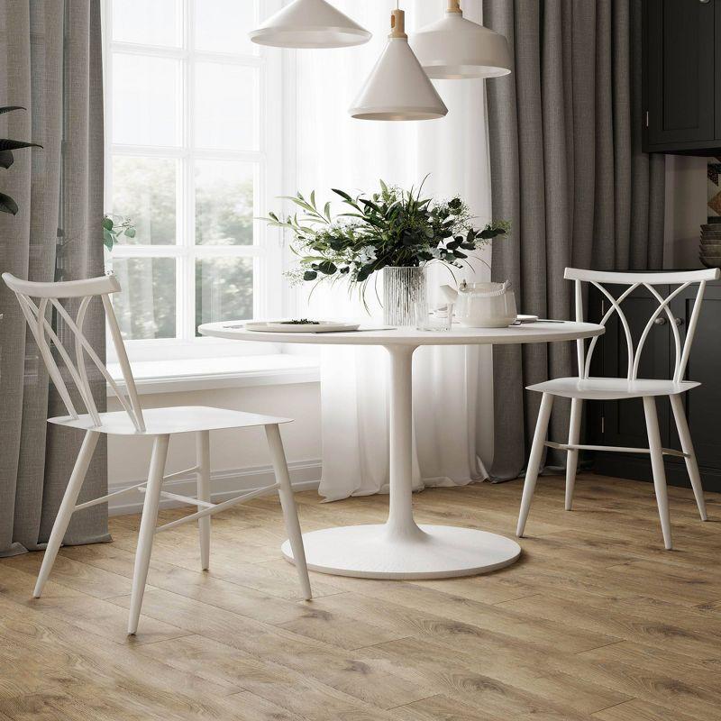 White Metal Crossback Armless Dining Chair Set