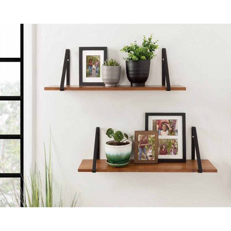 Kate & Laurel All Things Decor 27" x 8.3" 2pc Solomon Wooden Shelf Set Brown/Black: Metal Frame, No Assembly Required