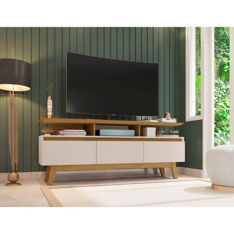 Off White and Cinnamon Mid-Century Modern TV Stand with Cabinet