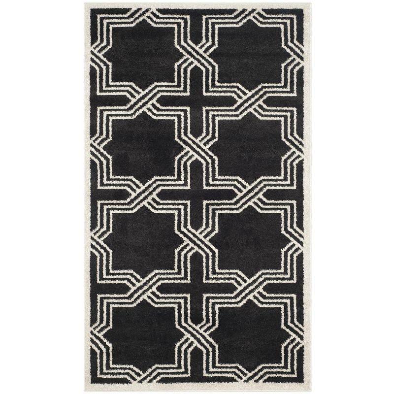 Anthracite and Ivory Geometric Low Pile Area Rug