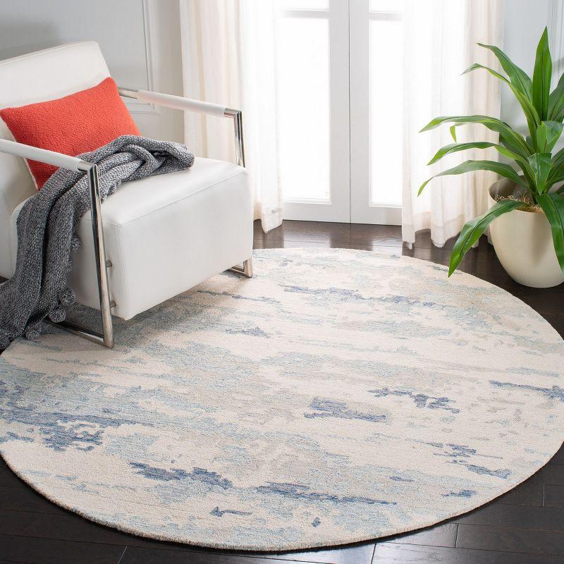 Ivory and Grey Abstract Handmade Wool Round Rug, 6' x 6'