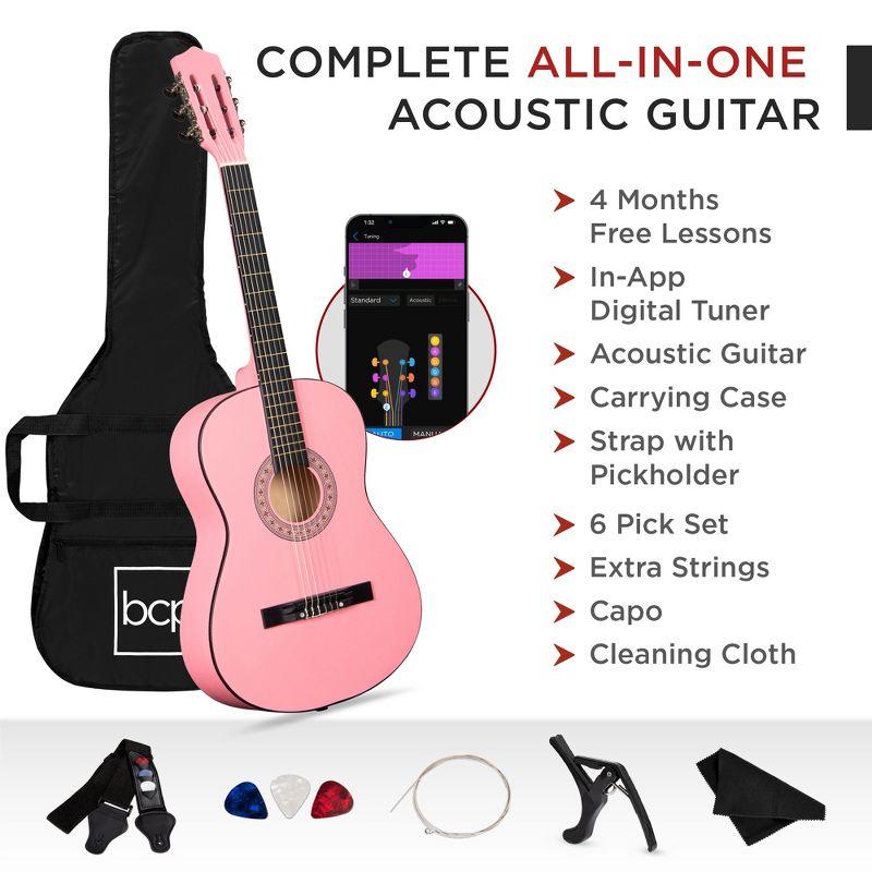 Best Choice Products 38in Beginner Acoustic Guitar Starter Kit w/ Gig Bag, Strap, Extra Strings - Pink