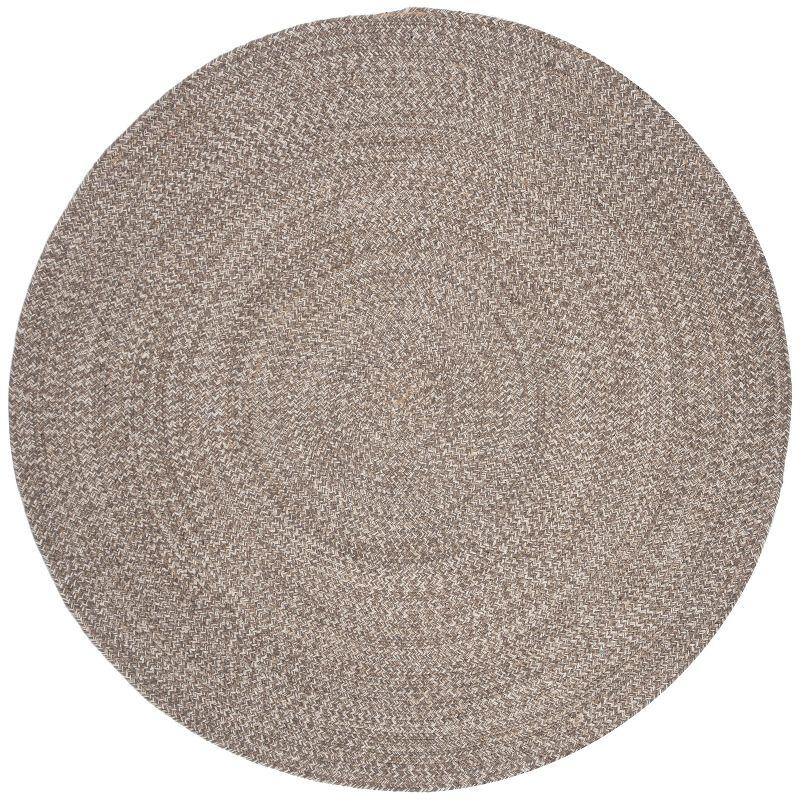 Handmade Ivory & Beige Round Braided Wool-Cotton Rug, 4' Diameter