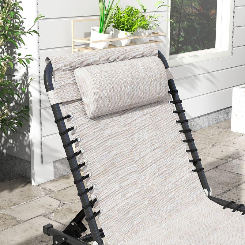 2 Folding Chaise Lounge Pool Chairs with 4-Position Reclining Back, Pillow, Breathable Mesh & Bungee Seat, Cream White