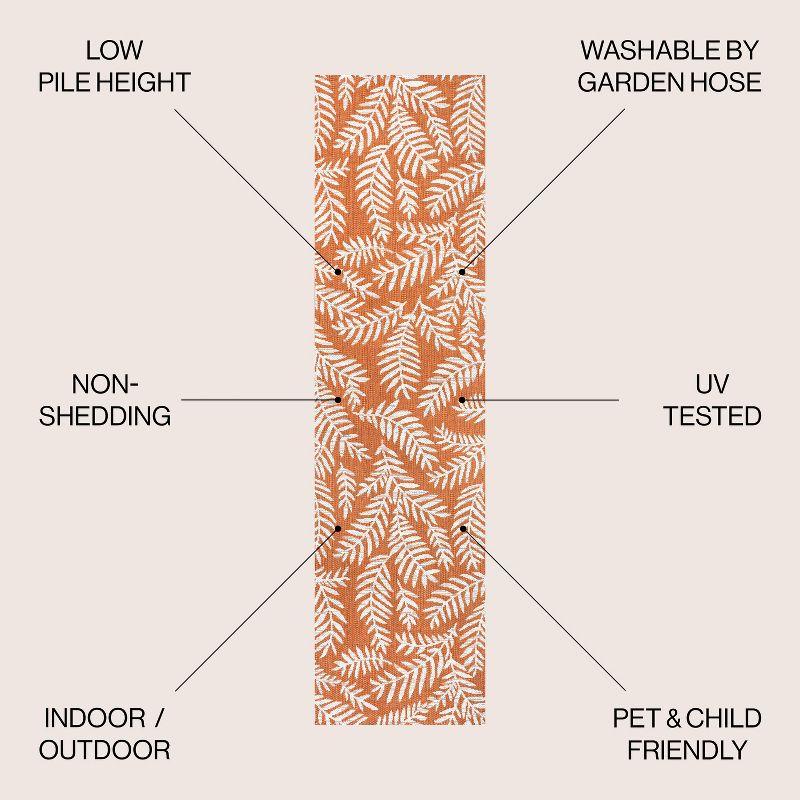 2' x 10' Nevis Palm Frond Indoor/Outdoor Runner Rug, Orange/Cream - JONATHAN Y