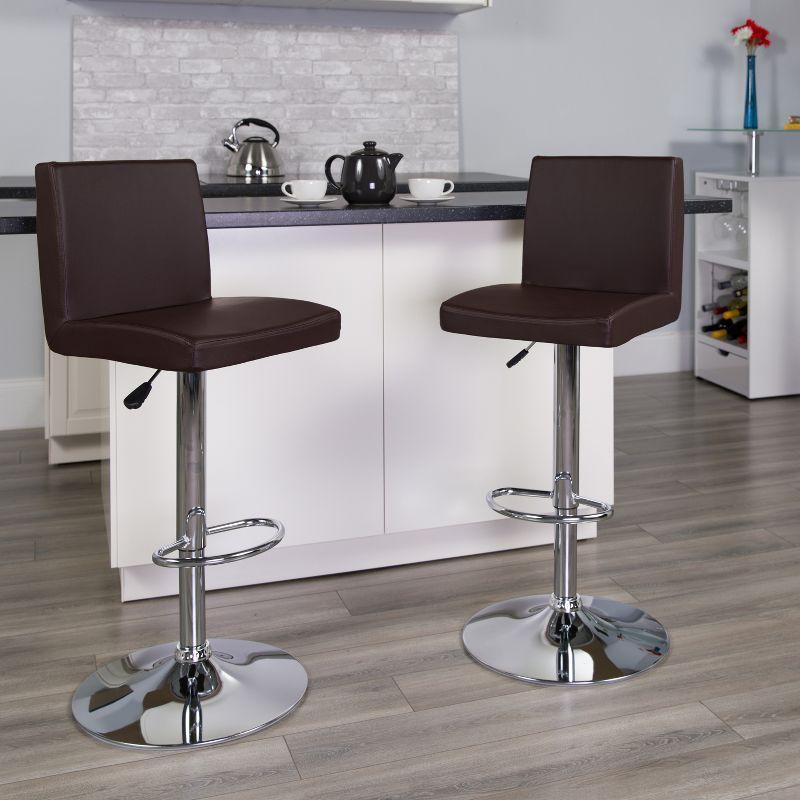 Luxurious Brown Vinyl Adjustable Swivel Barstool with Chrome Base