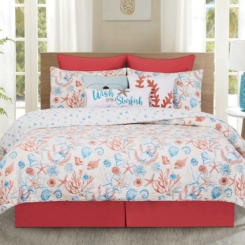 Shelly Shores White/Blue/Red Cotton Reversible Quilt Set