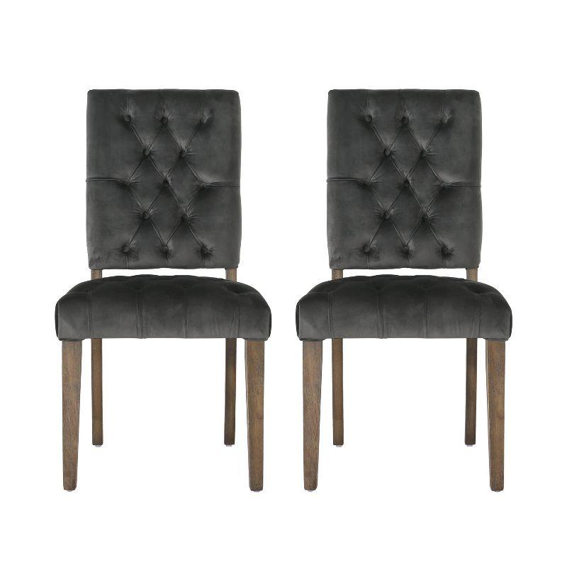 Set of 2 Saltillo New Velvet Dining Chair Charcoal - Christopher Knight Home: Upholstered, Button Tufted