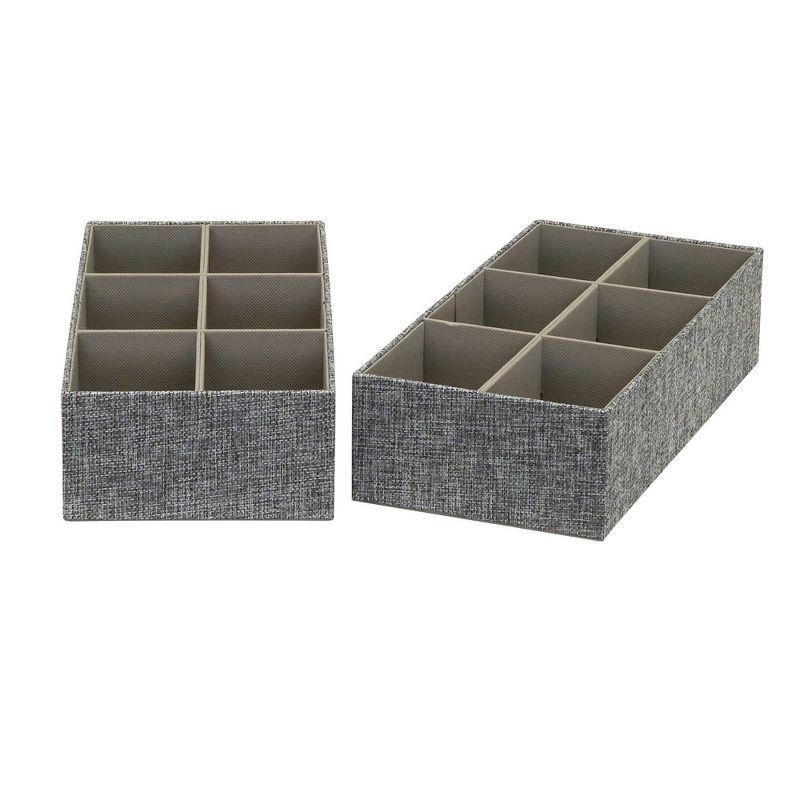 Household Essentials 3pc Drawer Organizer Set Graphite Linen: Stackable Decorative Boxes, Polyester, 12.6"x12.6" Rectangle