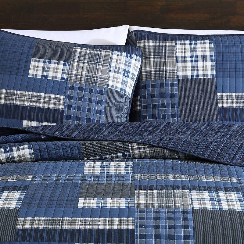 Full Blue Cotton Reversible Quilt Set