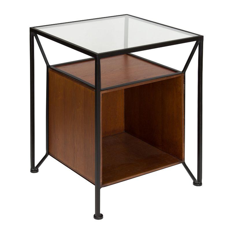 Kate and Laurel Garrod Square Metal Side Table, 18x18x24, Black and Walnut Brown