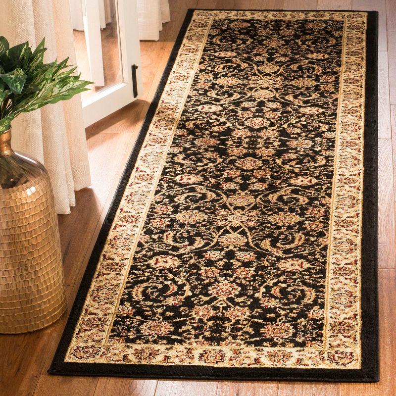 Black Floral Hand-Knotted Synthetic Runner Rug