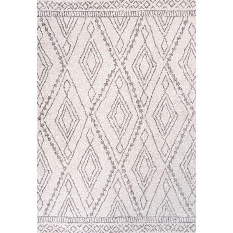 Ivory and Gray Trellis Synthetic Easy-Care Area Rug - 5' x 8'