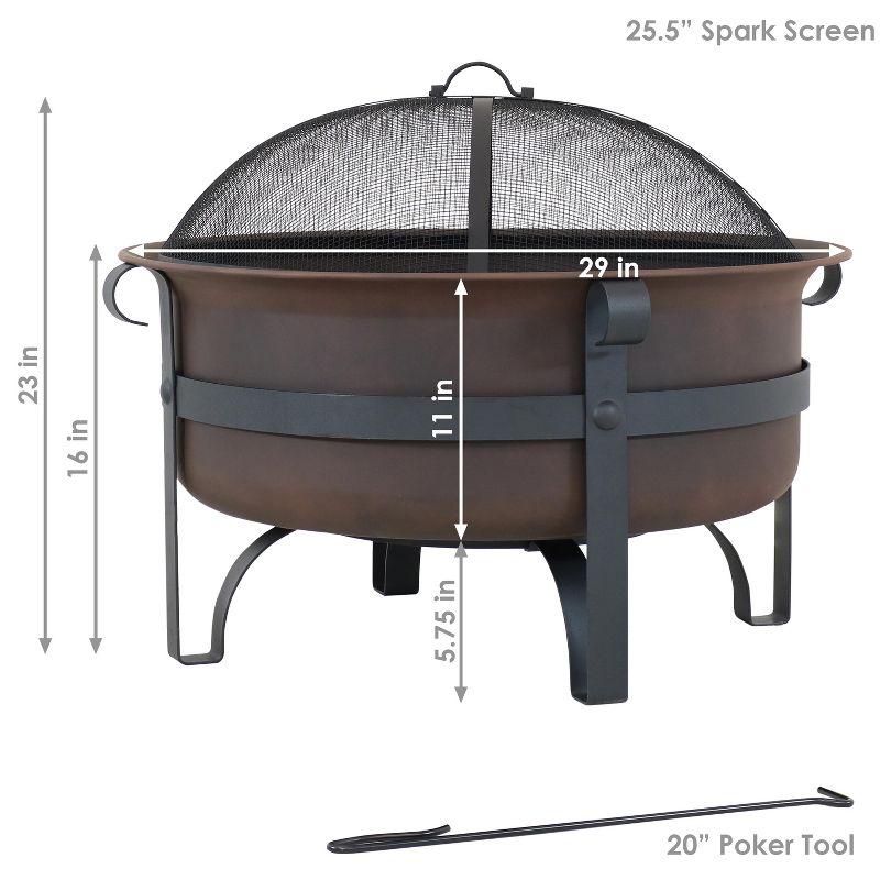 Sunnydaze Outdoor Camping or Backyard Large Round Cauldron Fire Pit Bowl with Log Poker and Spark Screen - 29"