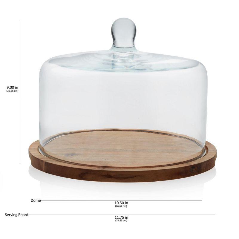 Libbey Round Wood Server Cake Stand with Glass Dome