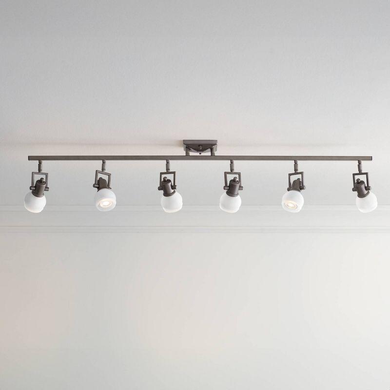 Pro Track Chace 6-Head LED Complete Ceiling Track Light Fixture Kit GU10 Adjustable Silver Brushed Nickel Finish Glass Modern Kitchen Dining 50" Wide