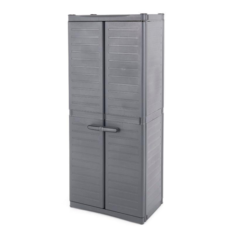 Sleek Gray Freestanding Lockable Utility Cabinet with Adjustable Metal Shelves