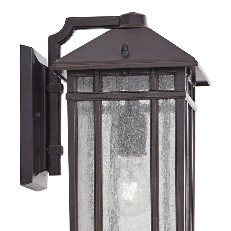 Kathy Ireland Art Deco Outdoor Wall Light Fixture Rubbed Bronze 16 1/2" High Seedy Glass Panels for Exterior House Porch Patio