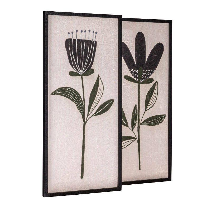 Storied Home 30" Wood Framed Textured with Flower Prints Wall Art Set: Modern Botanical Decor, 2-Piece Canvas Set