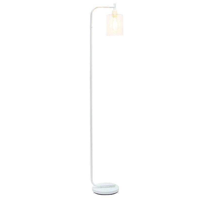 White Adjustable Iron Arc Floor Lamp with Glass Shade